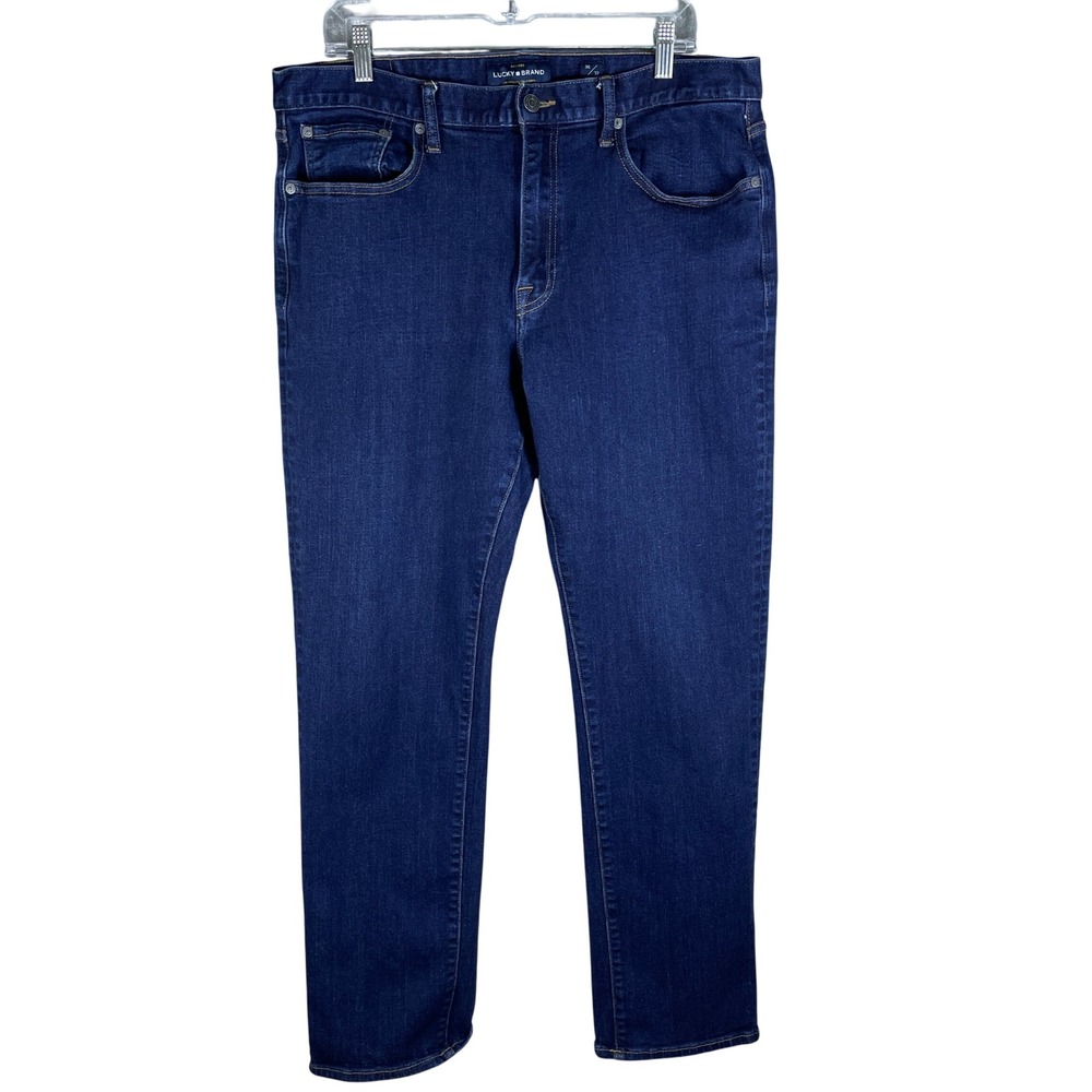 Lucky Brand Jeans Mens 36x32 Blue Dark Wash Very Good Straight Leg Stretch